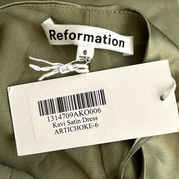 Reformation Kavi Satin Dress Artichoke - Picture 12 of 13